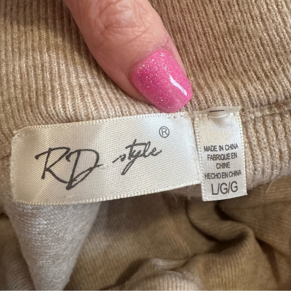 RD Style Beige Knitted Drawstring Pull On Jogger Pants Fuzzy Anthropologie L - Picture 5 of 10